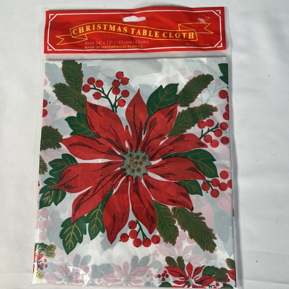 Amglo Other - New- Christmas Poinsettia Waterproof Plastic Table Cover‎ Holiday 54 x 72